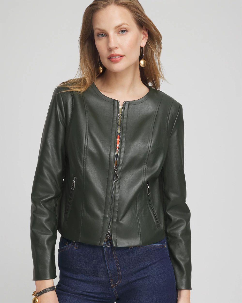 Faux Leather Knit Detail Jacket | Chico's Faux Leather Knit Detail Jacket | Chico's